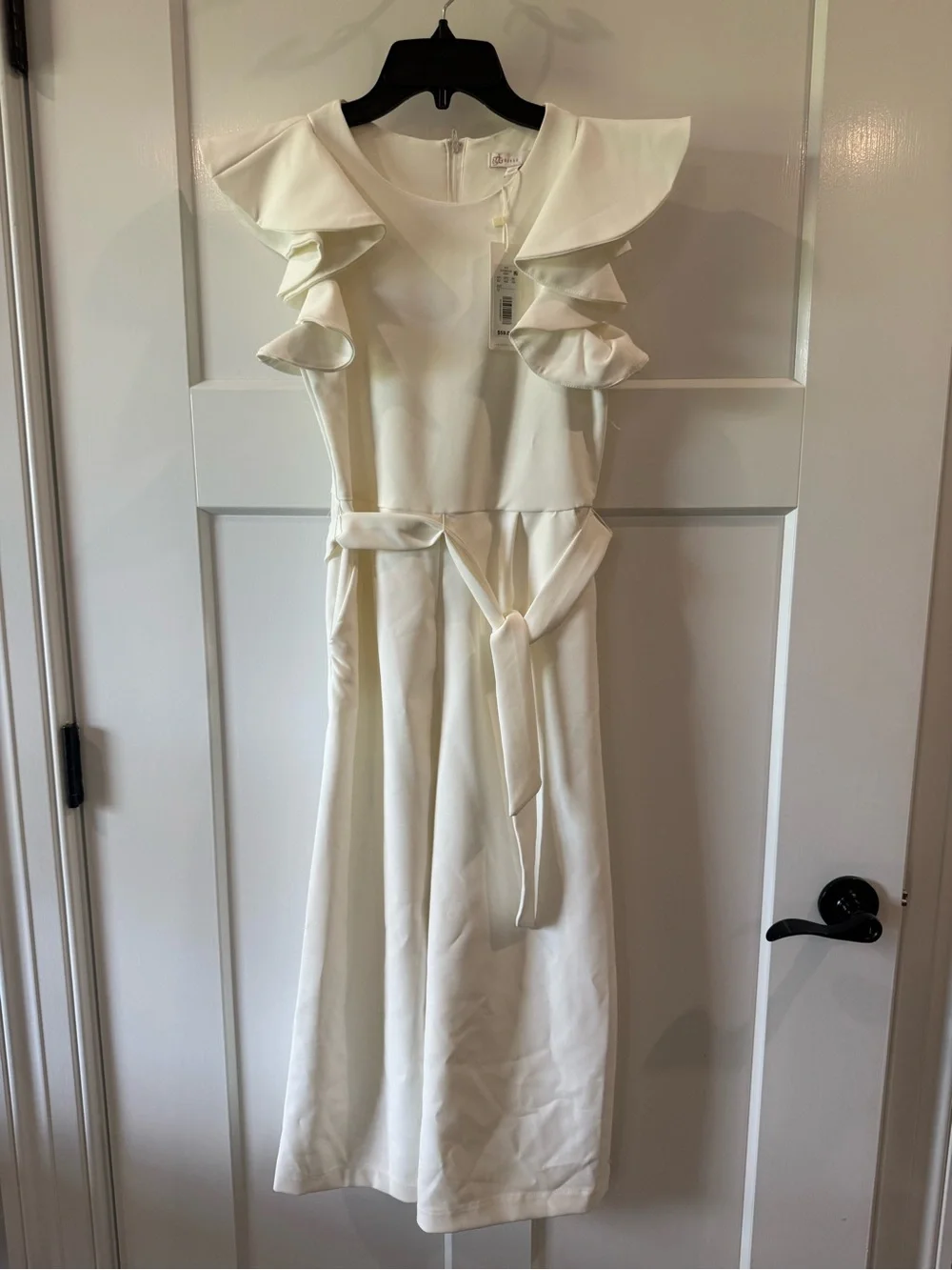 GB girls Cream Ruffle Sleeve Belted Formal Romper